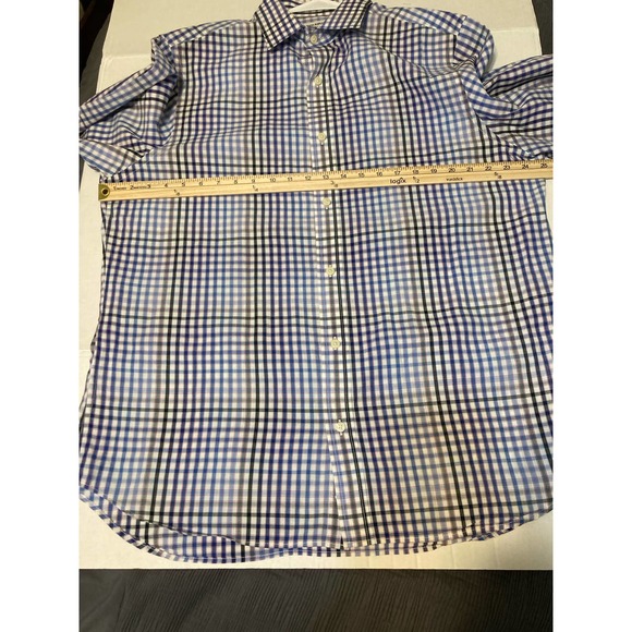 Banana Republic Mens Button Down Long Sleeve Shirt 17.5 Slim Fit Blue Plaid - Picture 6 of 8
